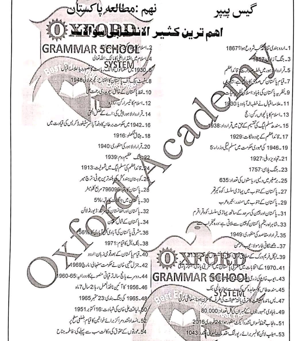 9th class pakistan studies guess paper 2019 9th class pakstudies guess 2019